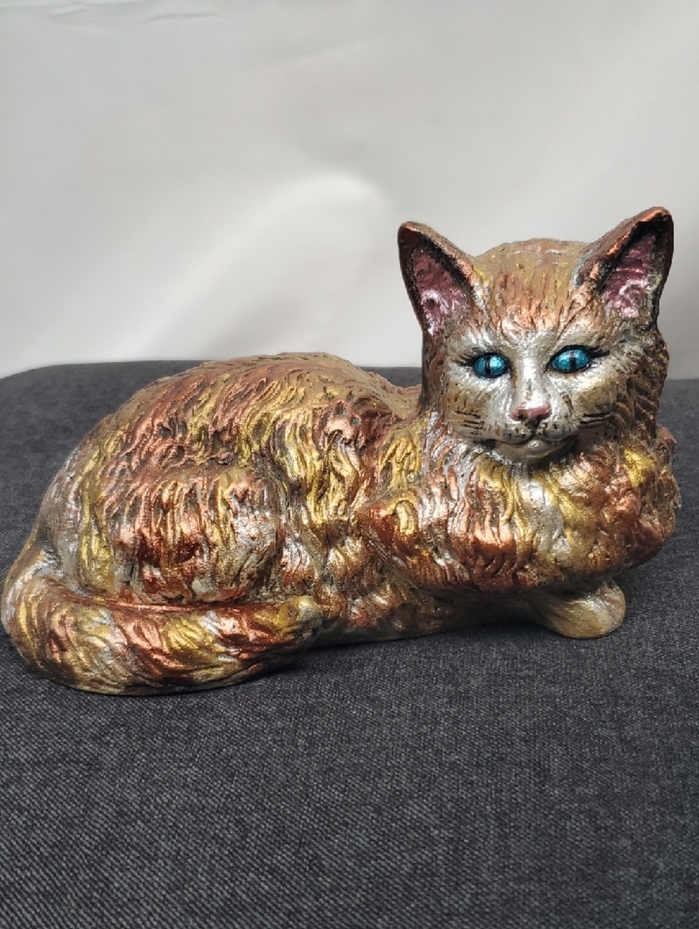 Vintage Ceramic Metallic Multicolor Cat Figurine Made In Portugal Prior To 2000